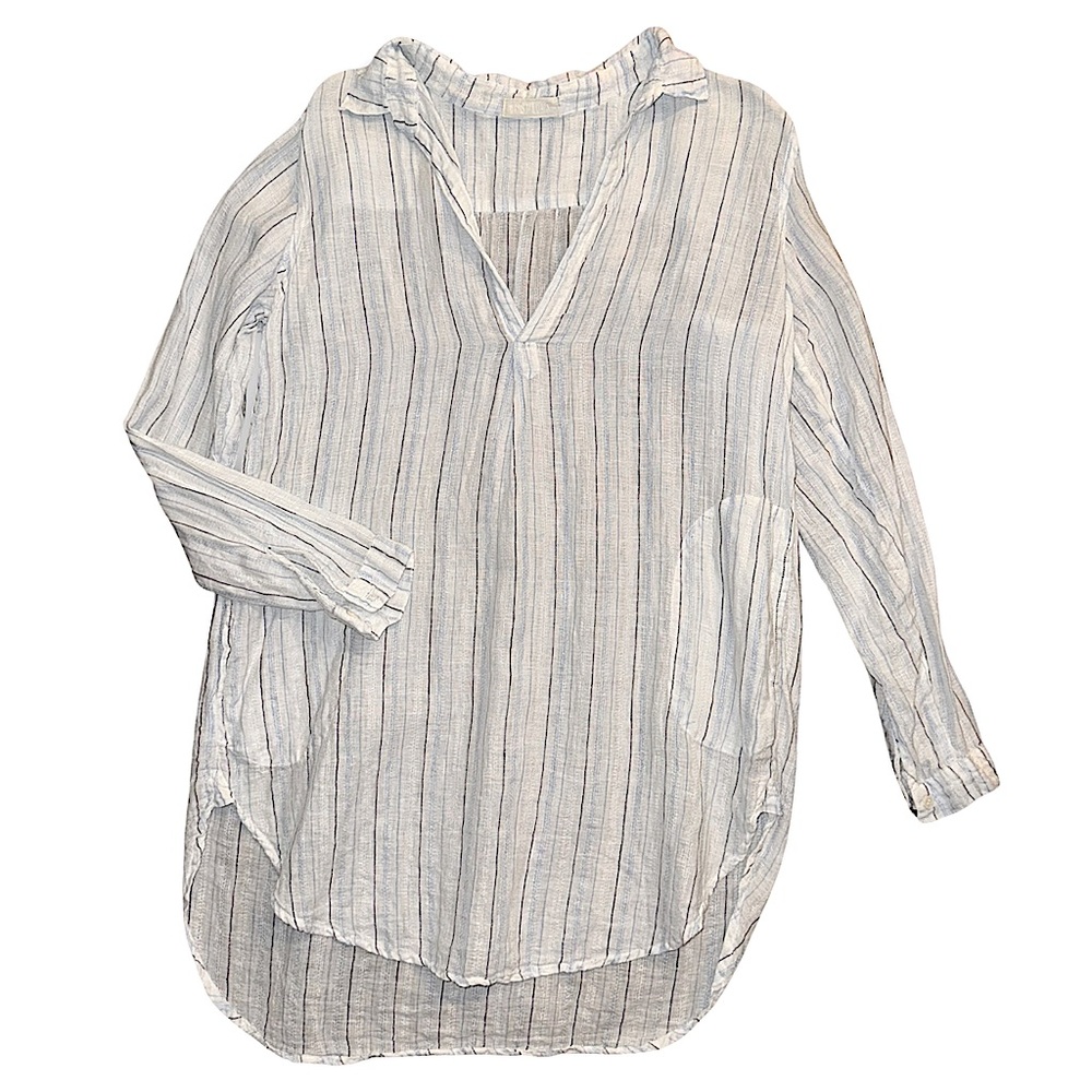 CP Shades White Stripe Linen Tunic w Pockets